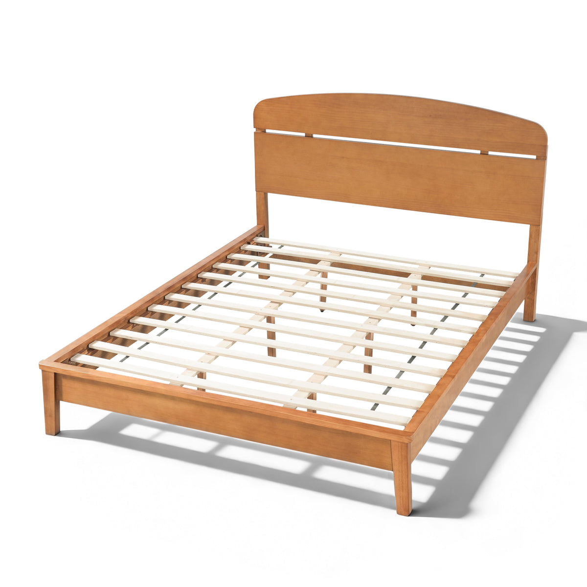 Queen size solid wood platform bed by HouseOfZazla with curved headboard in wood finish on Tampa Home & Garden Store