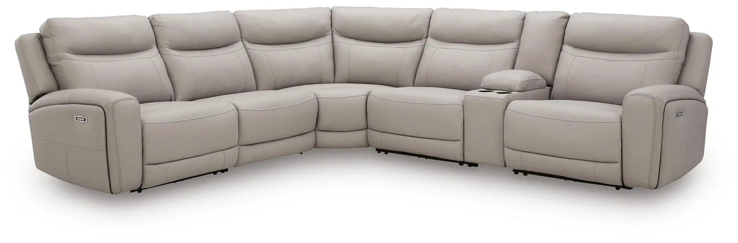 Gravier reclining sectional by Unique Piece Furniture in beige leather curved 5seat console on Tampa Home & Garden Store