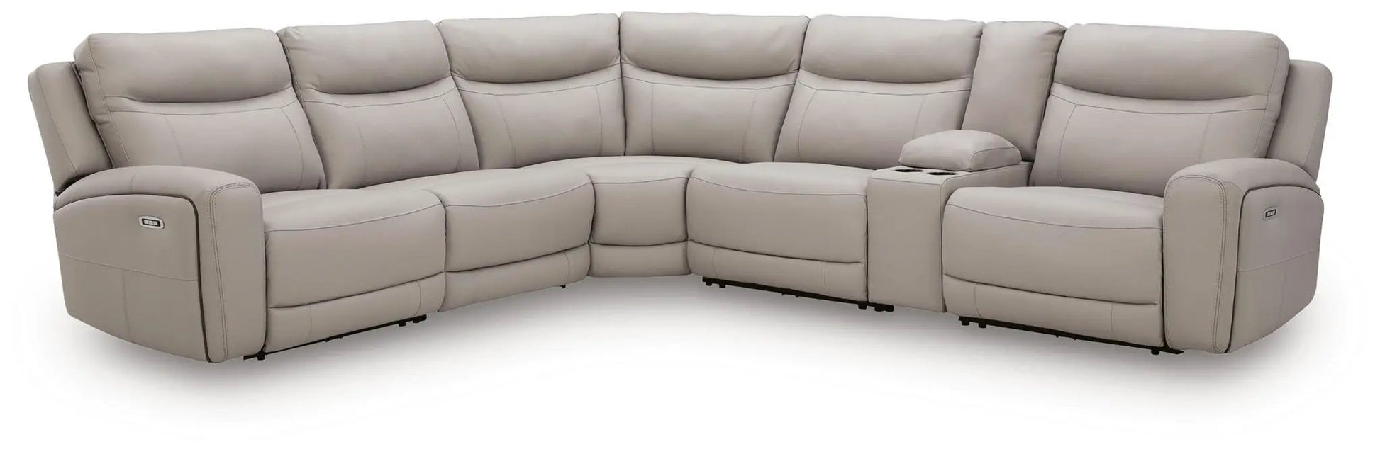 Gravier reclining sectional by Unique Piece Furniture in beige leather curved 5seat console on Tampa Home & Garden Store