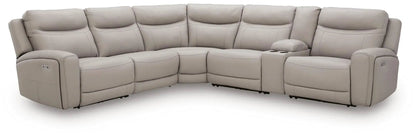 Gravier reclining sectional by Unique Piece Furniture in beige leather curved 5seat console on Tampa Home & Garden Store