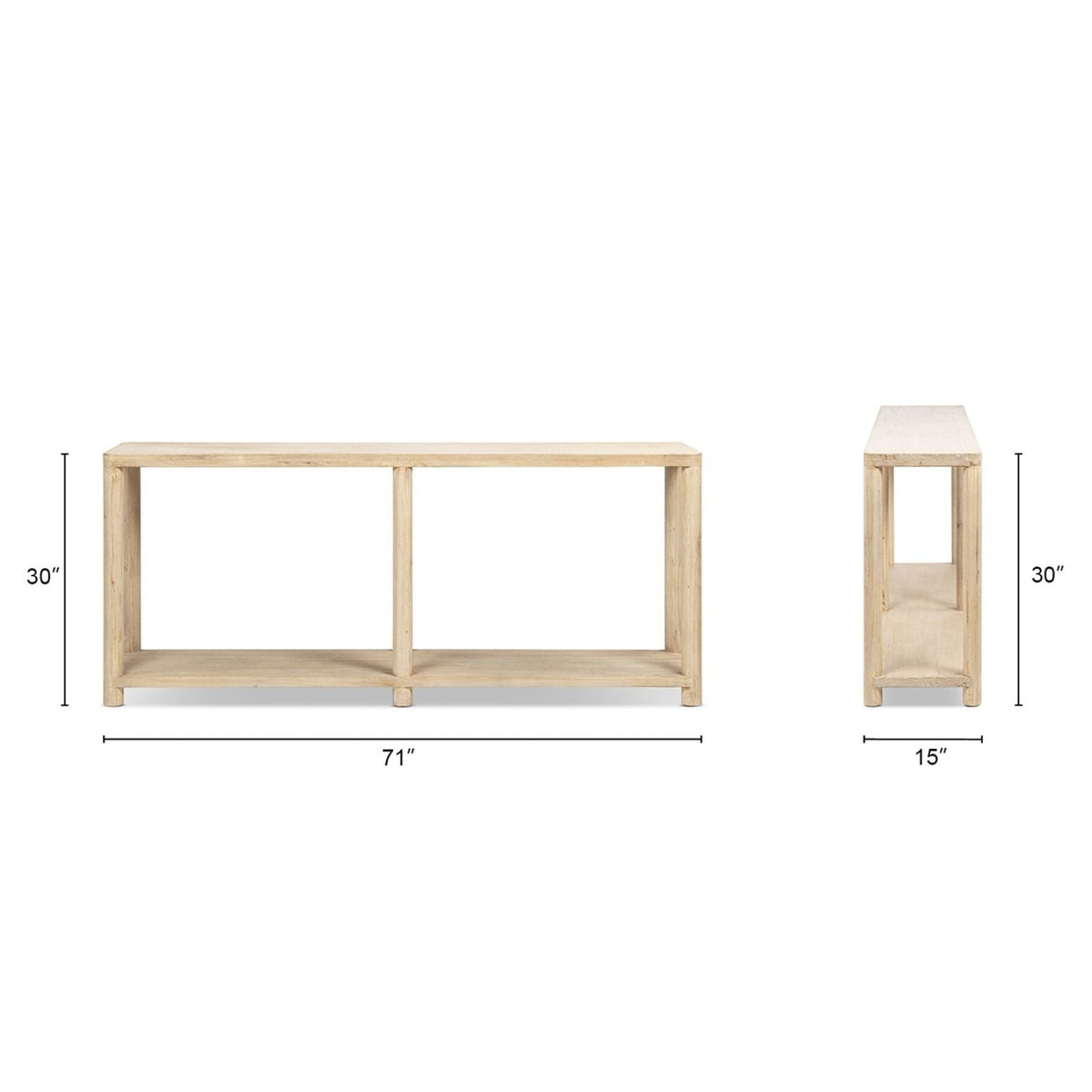 Natural reclaimed wood console table with lower shelf, 2-piece set with side table on Tampa Home & Garden Store