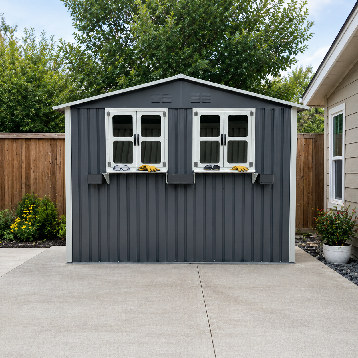 6x9 Outdoor Metal Storage Shed with Window Rack