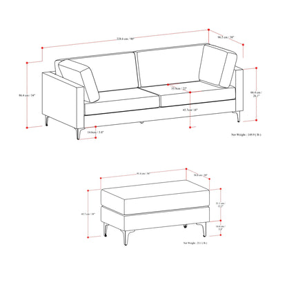 Ava Mid Century Modern Sofa and Ottoman Set