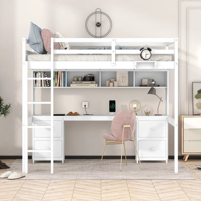 Loft Bed With Desk and Storage Charging Station