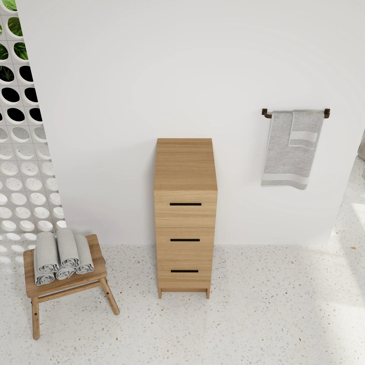 Slim Bathroom Storage Cabinet With 3 Drawers Oak