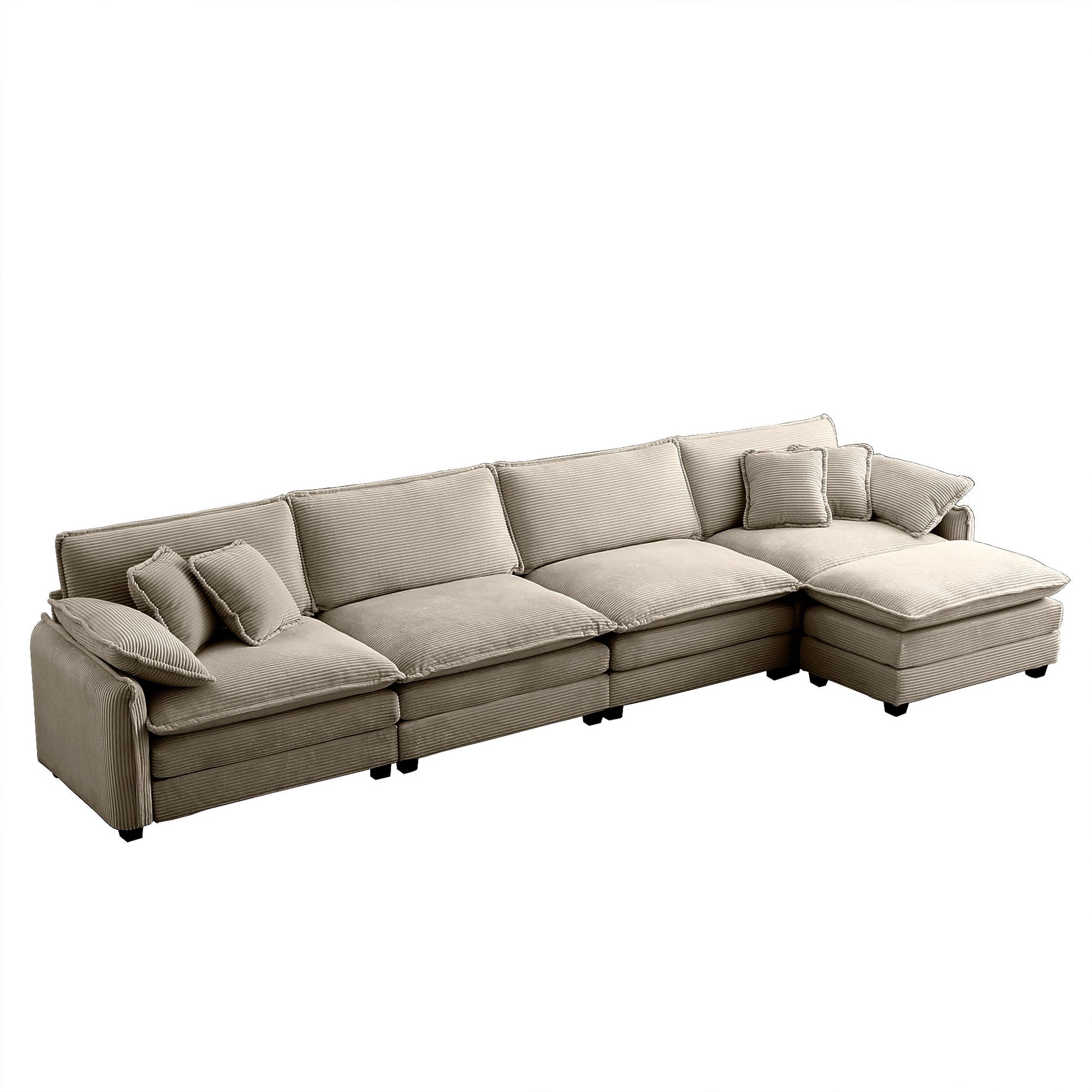 Modern Corduroy Upholstered 4-Seater Sofa with Footstool (2-piece) in beige by HouseOfZazla on Tampa Home & Garden Store