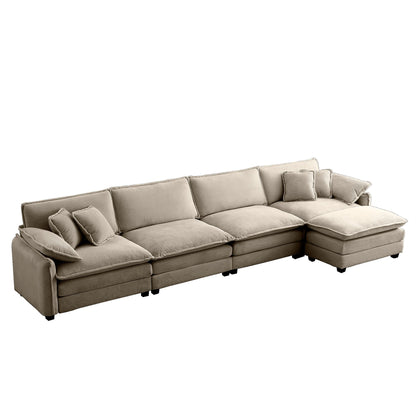 Modern Corduroy Upholstered 4-Seater Sofa with Footstool (2-piece) in beige by HouseOfZazla on Tampa Home & Garden Store