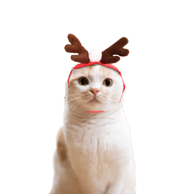 Cat costume reindeer headband by Pet Zen, brown antlers with red trim for Christmas on Tampa Home & Garden Store