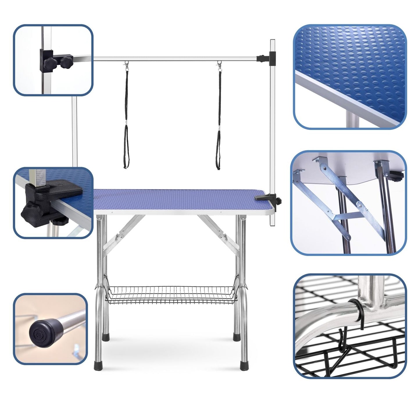 Blue grooming table with adjustable arm and clamps, heavy-duty steel frame HouseOfZazla on Tampa Home & Garden Store