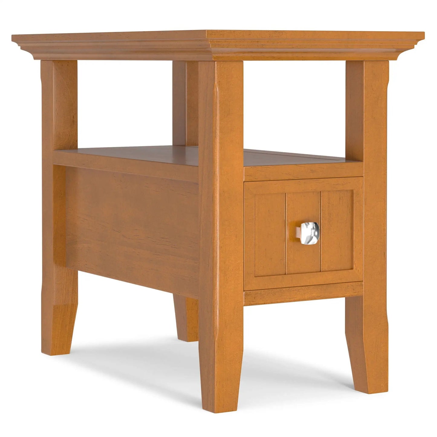 Acadian end table with drawer in warm oak finish, square legs, chrome knob by Unique Piece Furniture on Tampa Home & Garden Store