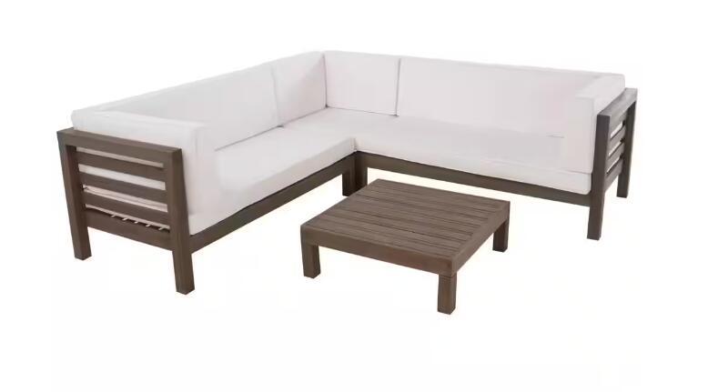 OANA wooden sectional set with white cushions, 3-piece HouseOfZazla outdoor furniture on Tampa Home & Garden Store
