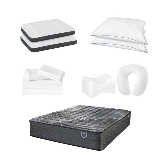 Comfort Care 12-Piece Bedding Pack with white pillows and sheets on a dark plush mattress on Tampa Home & Garden Store