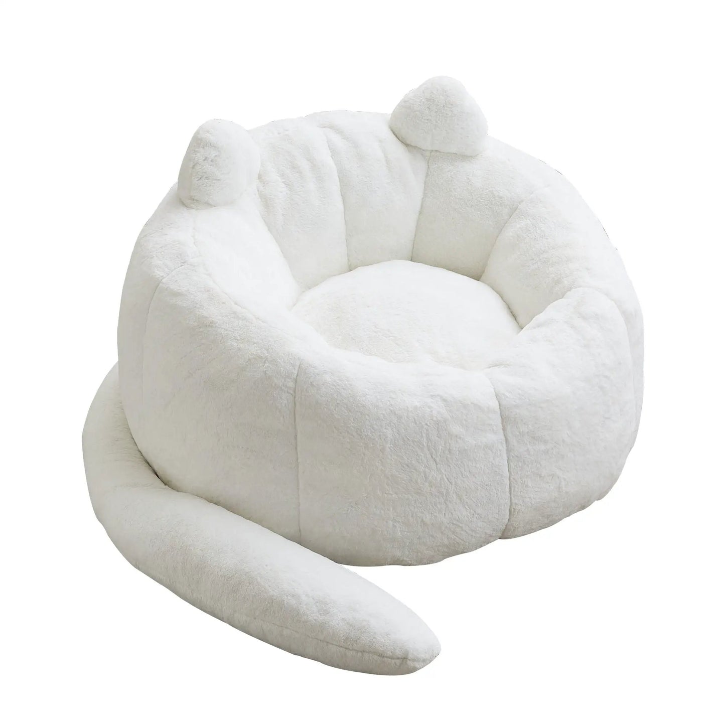 Cat Shaped Bean Bag Sofa With Long Tail in white plush fabric, Unique Piece Furniture on Tampa Home & Garden Store