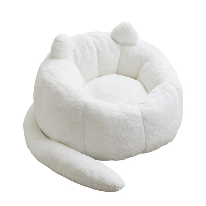 Cat Shaped Bean Bag Sofa With Long Tail white plush by HouseOfZazla on Tampa Home & Garden Store