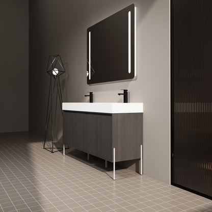 Freestanding bathroom vanity with resin sink and storage cabinet in dark wood finish HouseOfZazla on Tampa Home & Garden Store