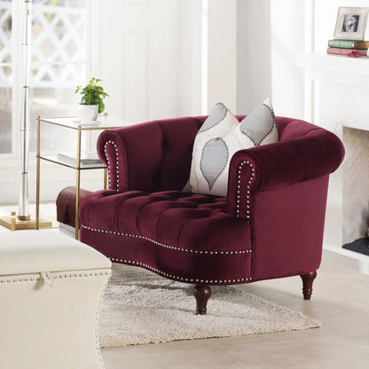 Victorian tufted upholstered accent chair in burgundy velvet with nailhead trim on Tampa Home & Garden Store
