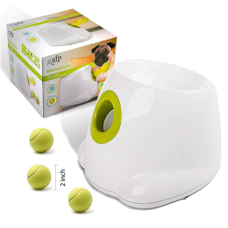 Dog Pet Automatic Interactive Ball Launcher white plastic with lime ring 2-inch tennis balls Sell My Stuff on Tampa Home & Garden Store