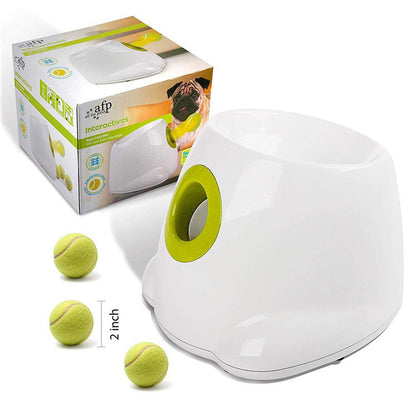 Dog Pet Automatic Interactive Ball Launcher white plastic with lime ring 2-inch tennis balls Sell My Stuff on Tampa Home & Garden Store