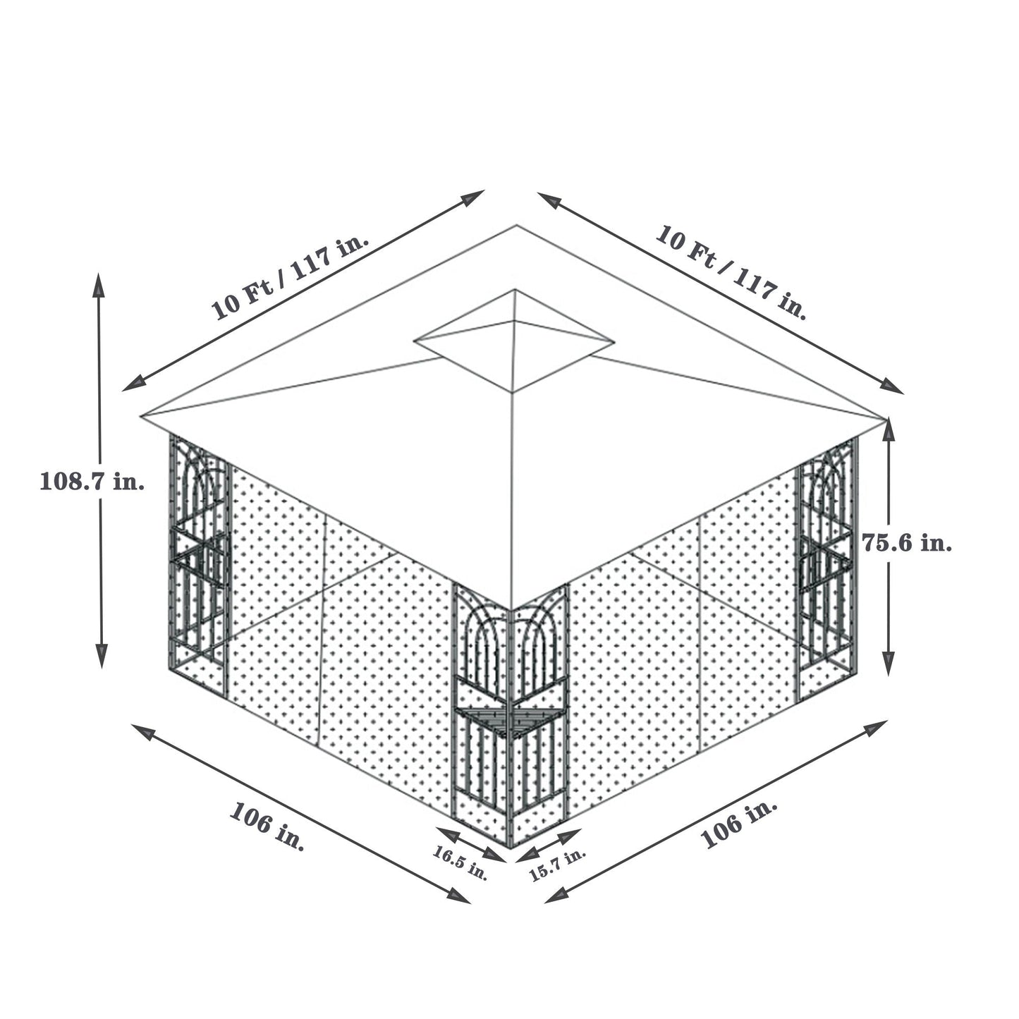 Patio Gazebo Tent with ventilated double roof and mosquito net; 10 ft spans on Tampa Home & Garden Store