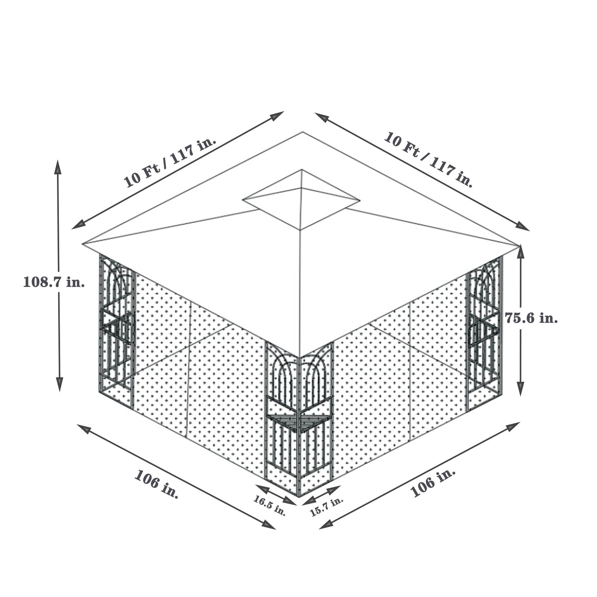 Patio Gazebo Tent with ventilated double roof and mosquito net; 10 ft spans on Tampa Home & Garden Store