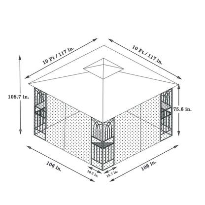 Patio Gazebo Tent with ventilated double roof and mosquito net; 10 ft spans on Tampa Home & Garden Store