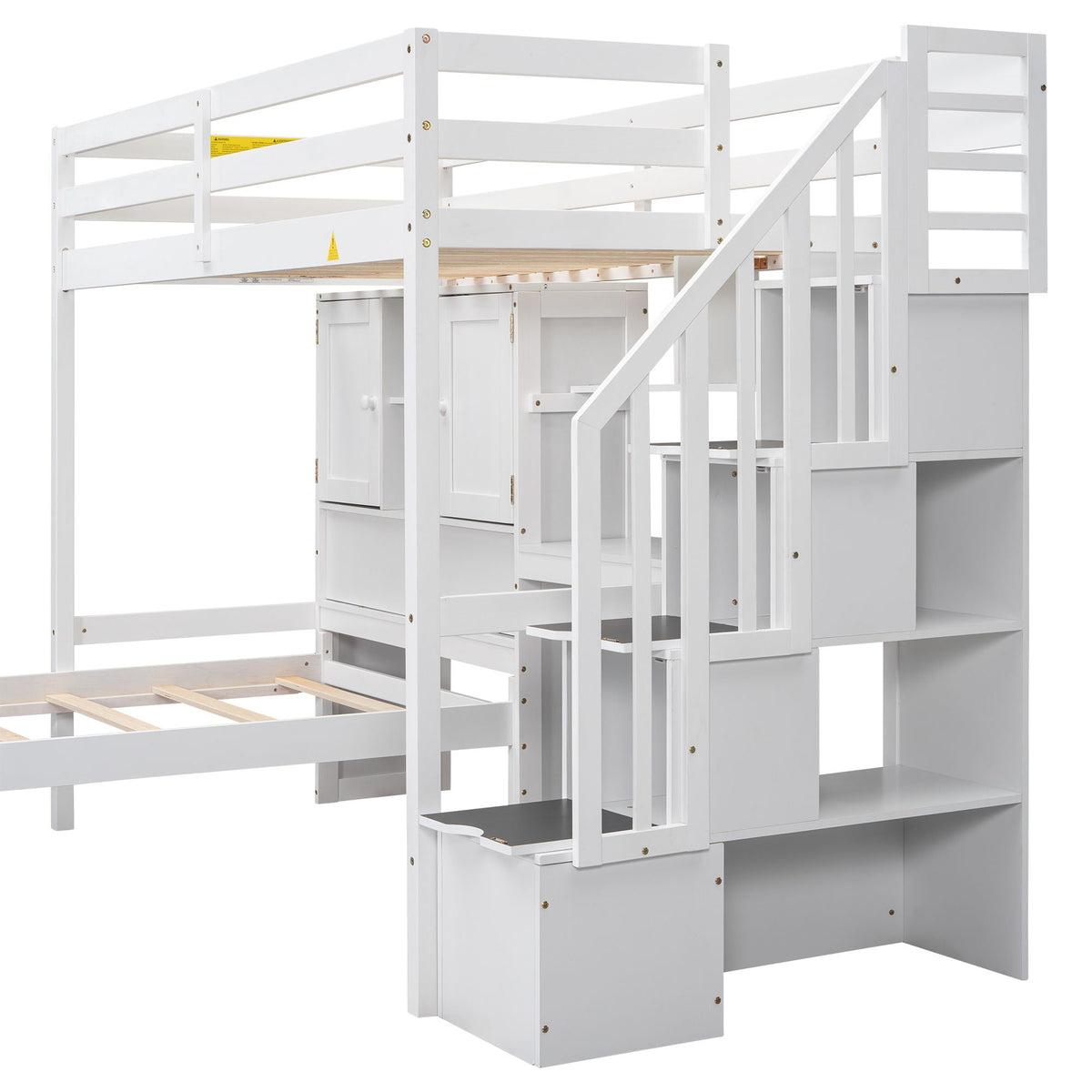 Loft bed with built-in desk and staircase in white, includes lower cabinet storage, HouseOfZazla on Tampa Home & Garden Store