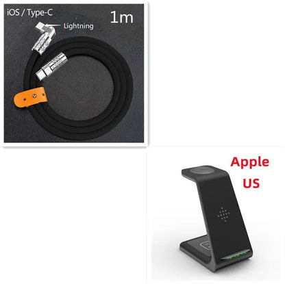 Two-item 3-in-1 fast charging wireless charger stand and 1m iOS/Type-C Lightning cable on Tampa Home & Garden Store
