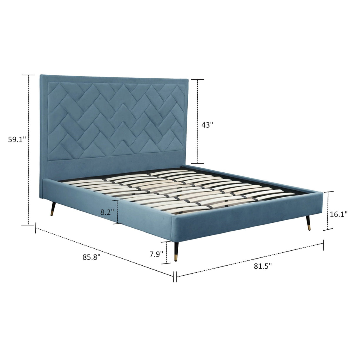 Crosby upholstered bed with quilted blue headboard and slatted base by HouseOfZazla on Tampa Home & Garden Store