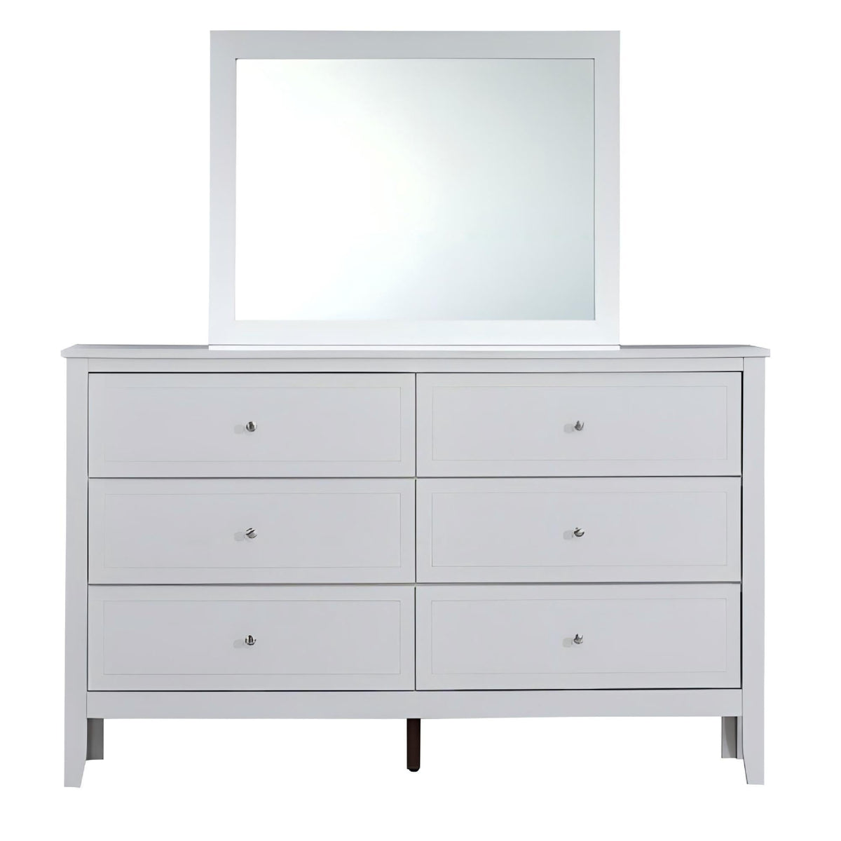 White 6-drawer dresser with metal hardware and a square mirror by HouseOfZazla on Tampa Home & Garden Store