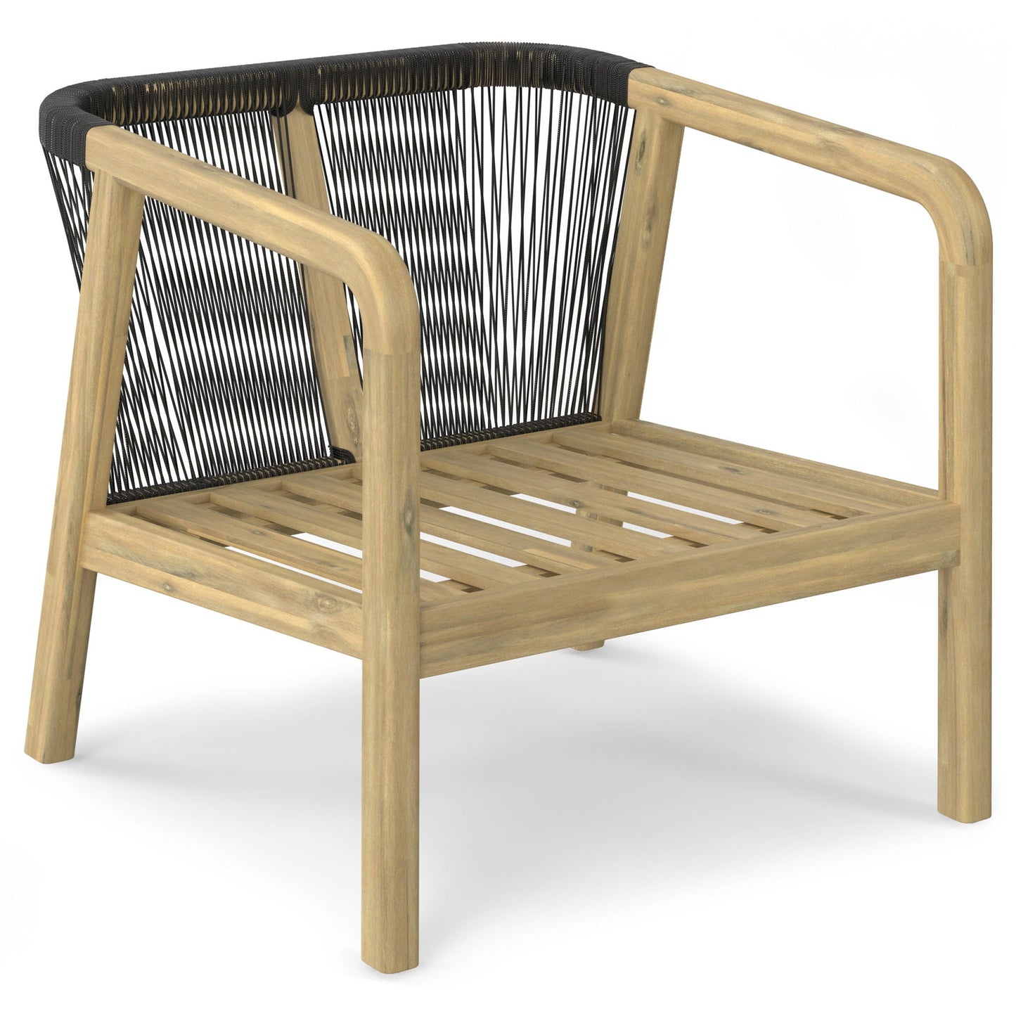 Palmetto outdoor conversation chairs set of 2 with natural wood frames and black woven rope backs on Tampa Home & Garden Store