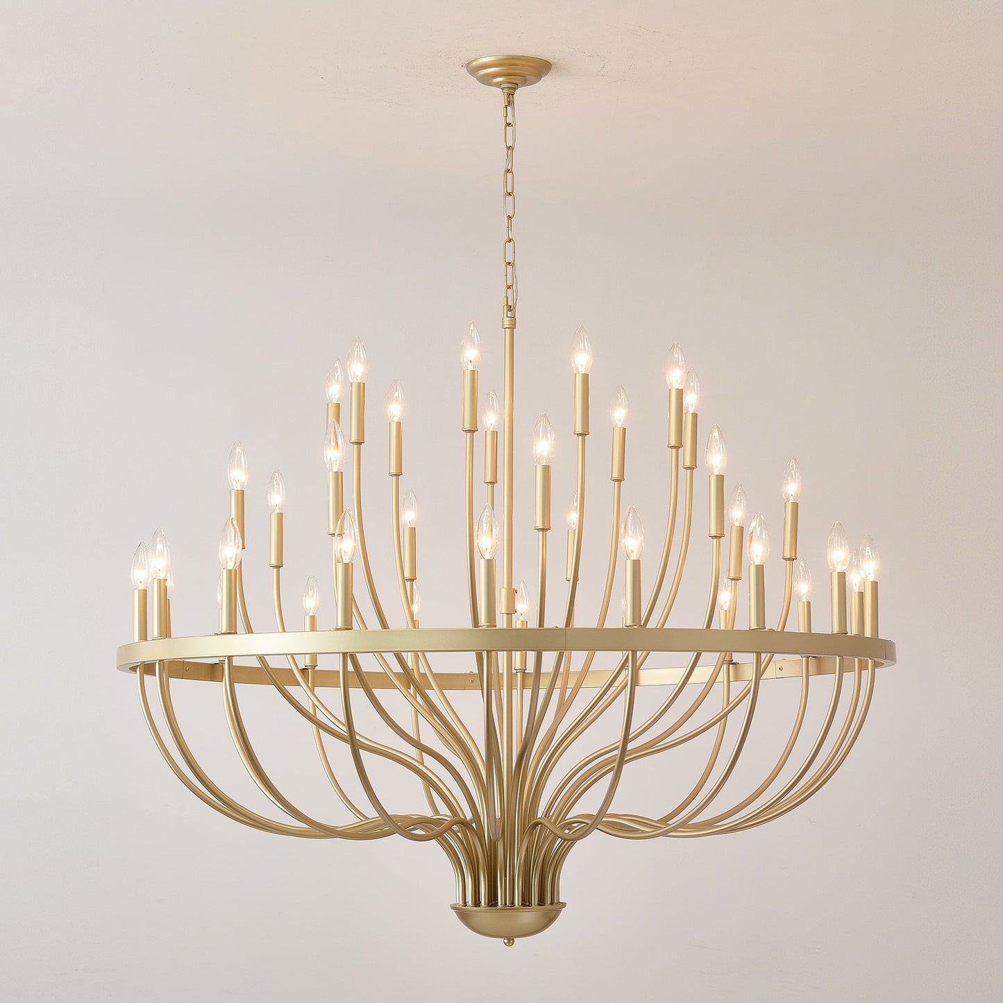 36-Light gold industrial iron candle chandelier by HouseOfZazla with curved arms on Tampa Home & Garden Store