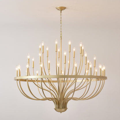 36-Light gold industrial iron candle chandelier by HouseOfZazla with curved arms on Tampa Home & Garden Store