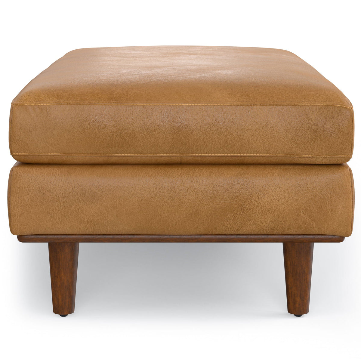 Morrison handcrafted ottoman bench in tan leather with stitched edges by HouseOfZazla on Tampa Home & Garden Store