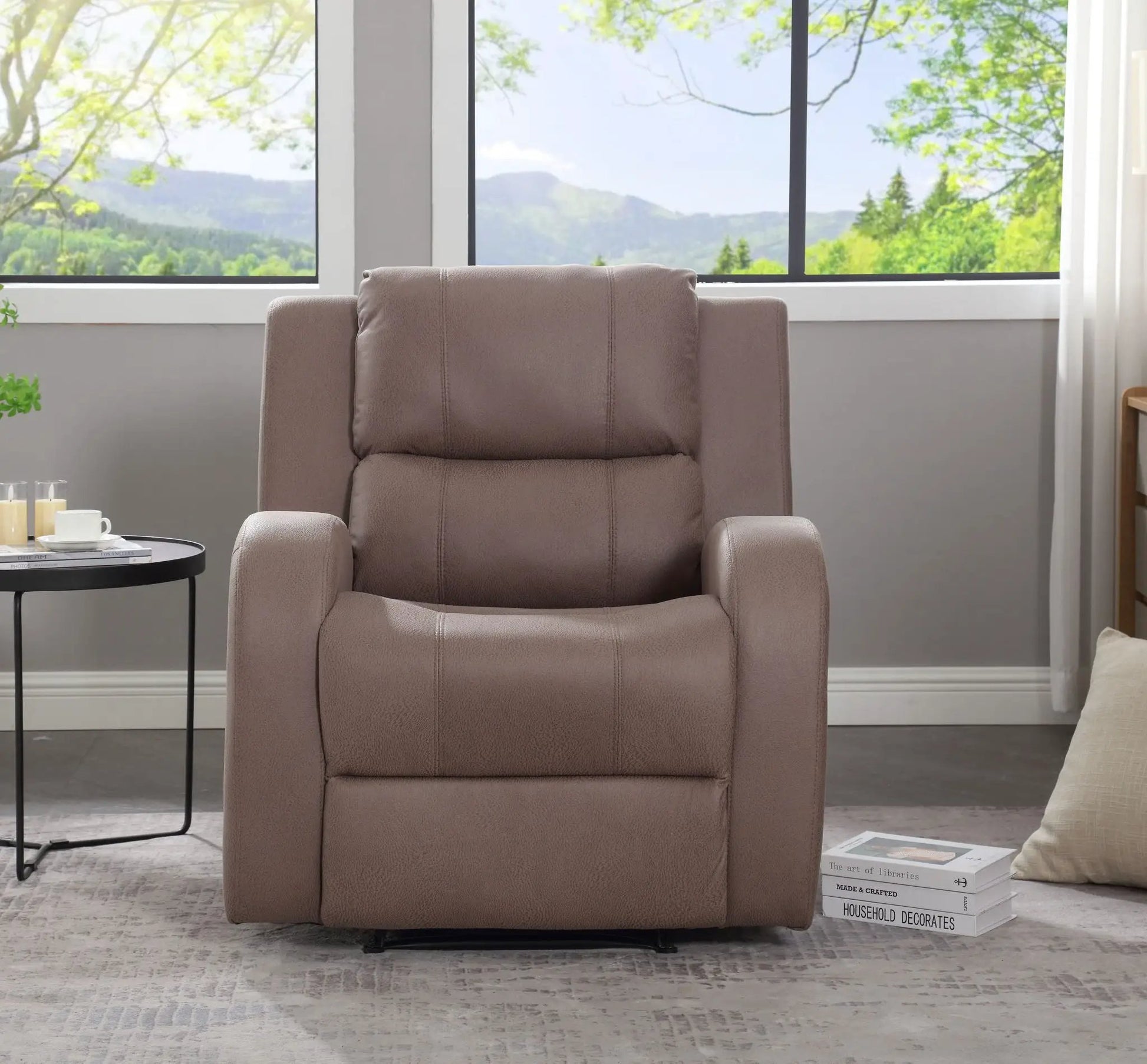 Modern Soft Manual Recliner Chair taupe leather by Unique Piece Furniture with plush cushions on Tampa Home & Garden Store
