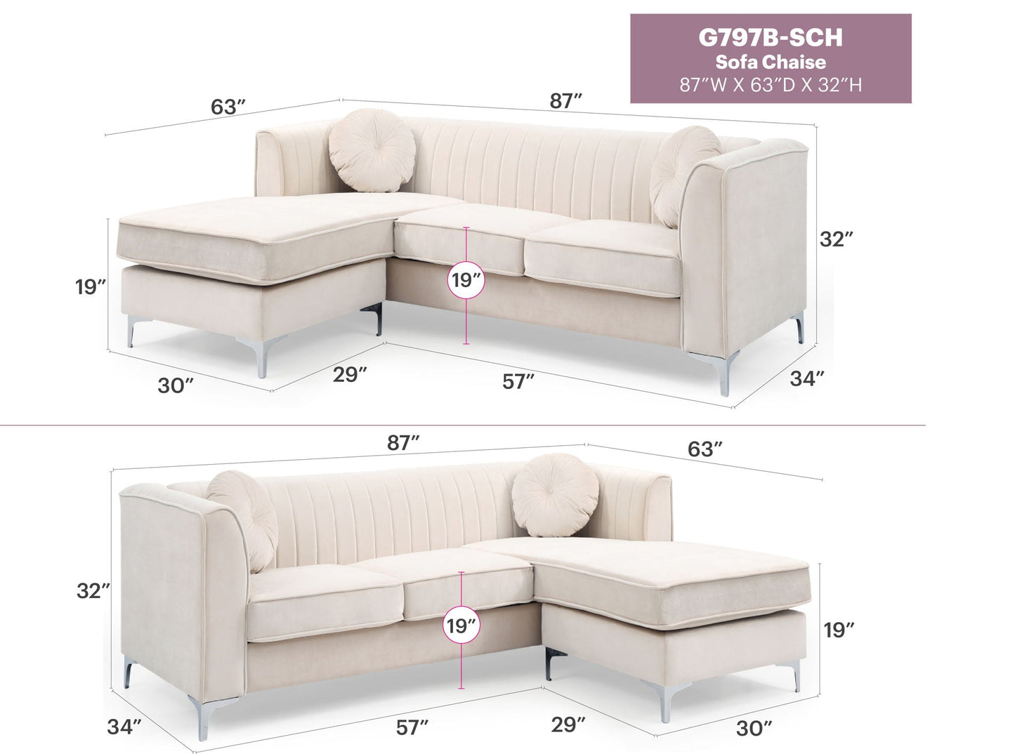 Delray Micro Suede Sofa and Chaise Lounger