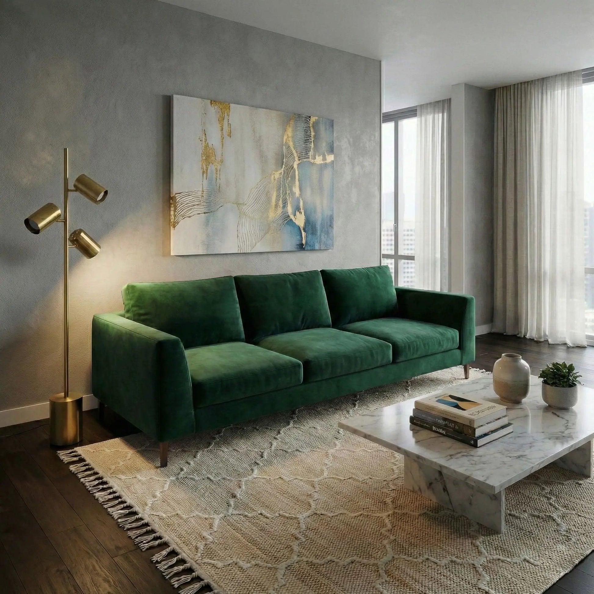 Harmony floor lamp with rotary switch triple gold spotlights on block base for living room on Tampa Home & Garden Store