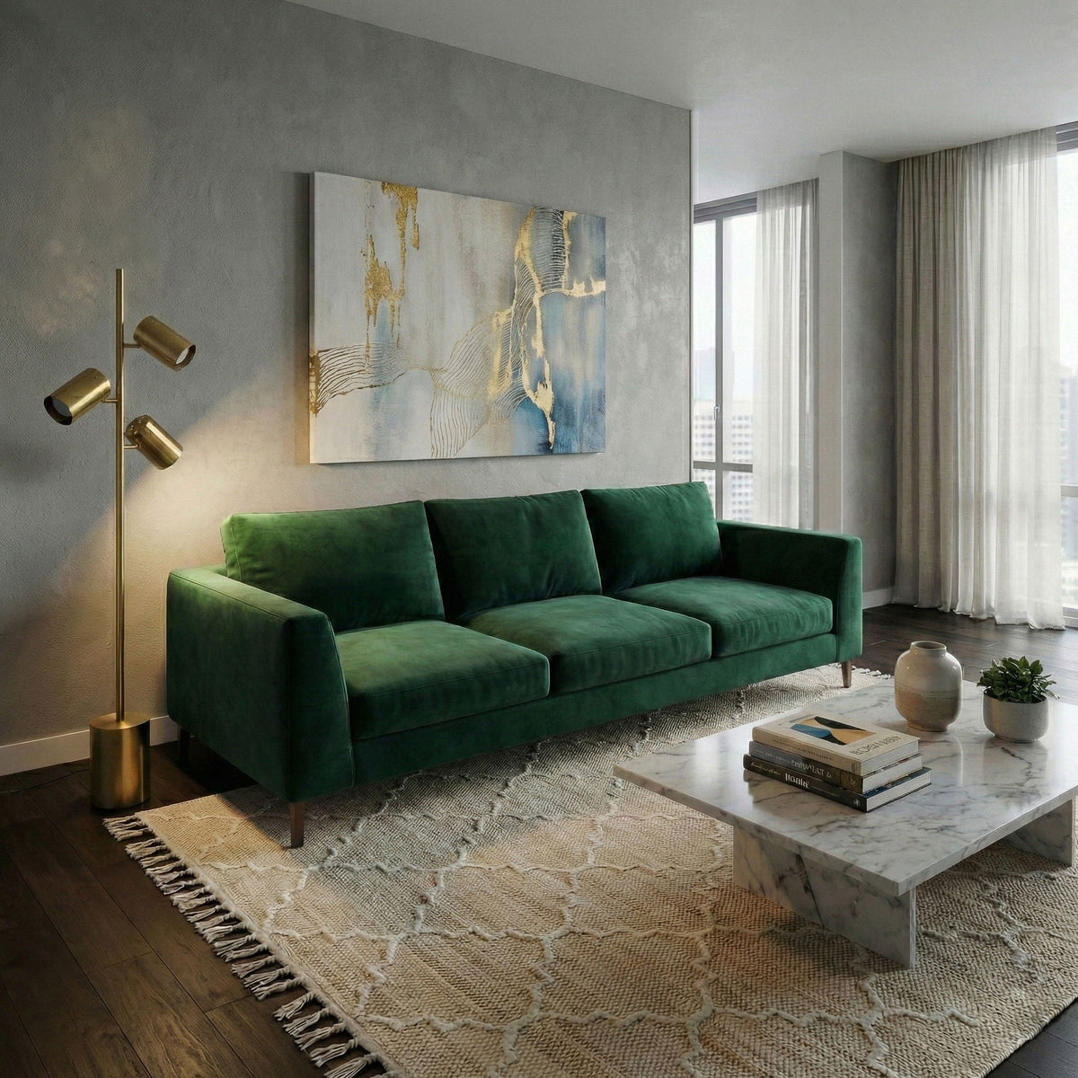 Harmony floor lamp with rotary switch, triple gold spotlights, block base by HouseOfZazla on Tampa Home & Garden Store