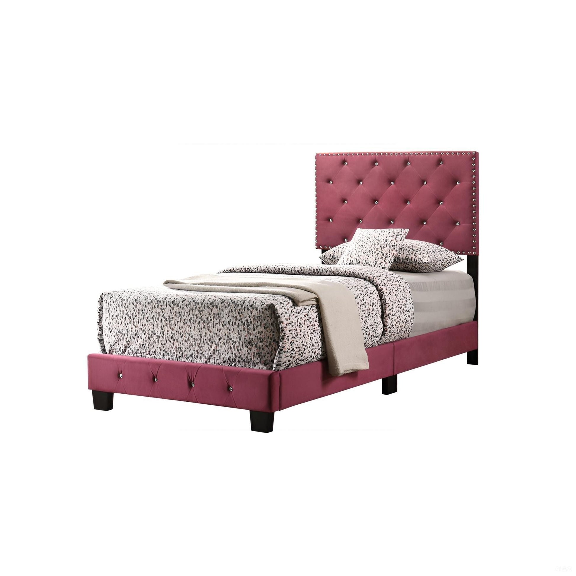 Luxurious pink tufted upholstered bed with nailhead trim and matching footboard by HouseOfZazla on Tampa Home & Garden Store