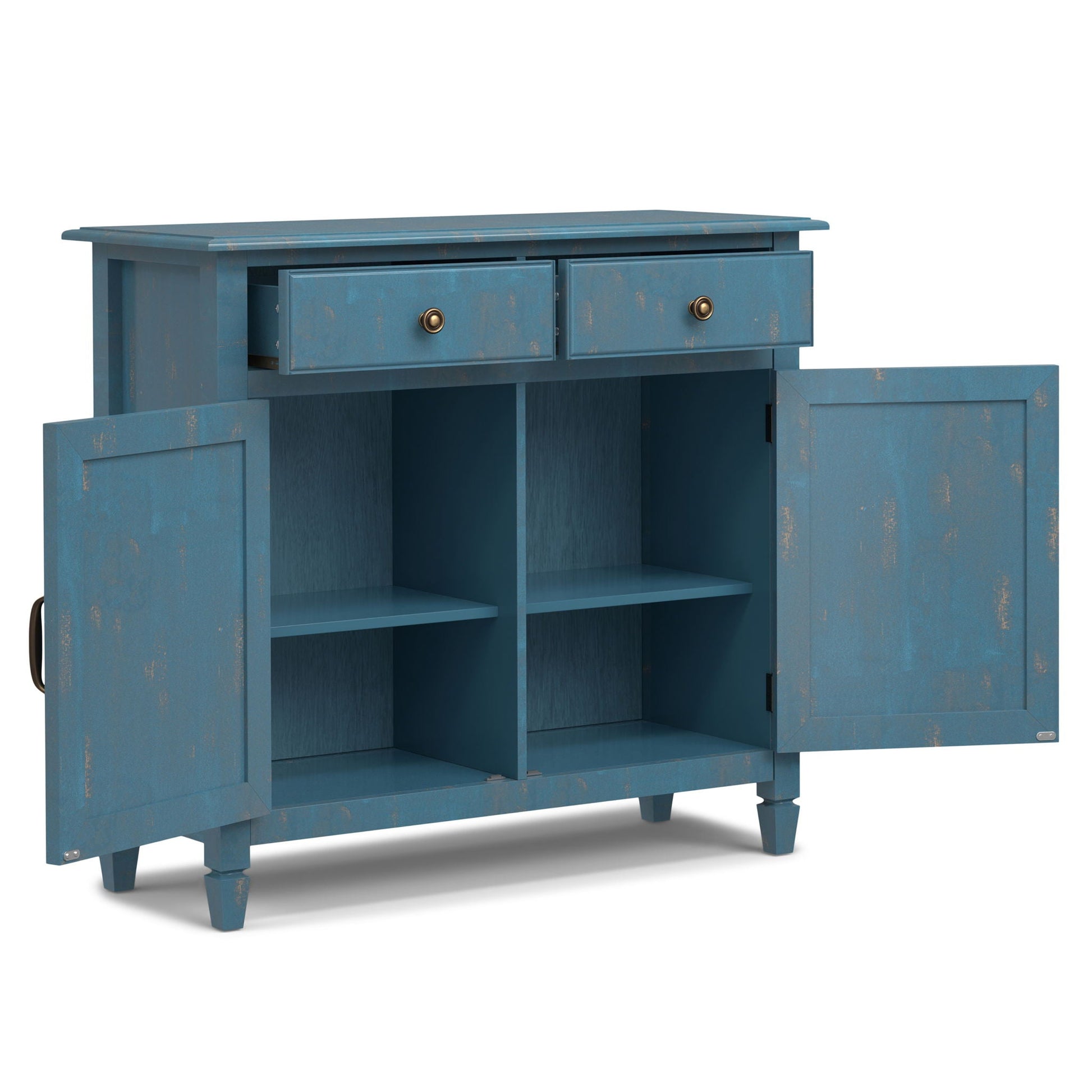 Connaught Entryway Storage Cabinet blue with 2 top drawers and brass hardware HouseOfZazla on Tampa Home & Garden Store