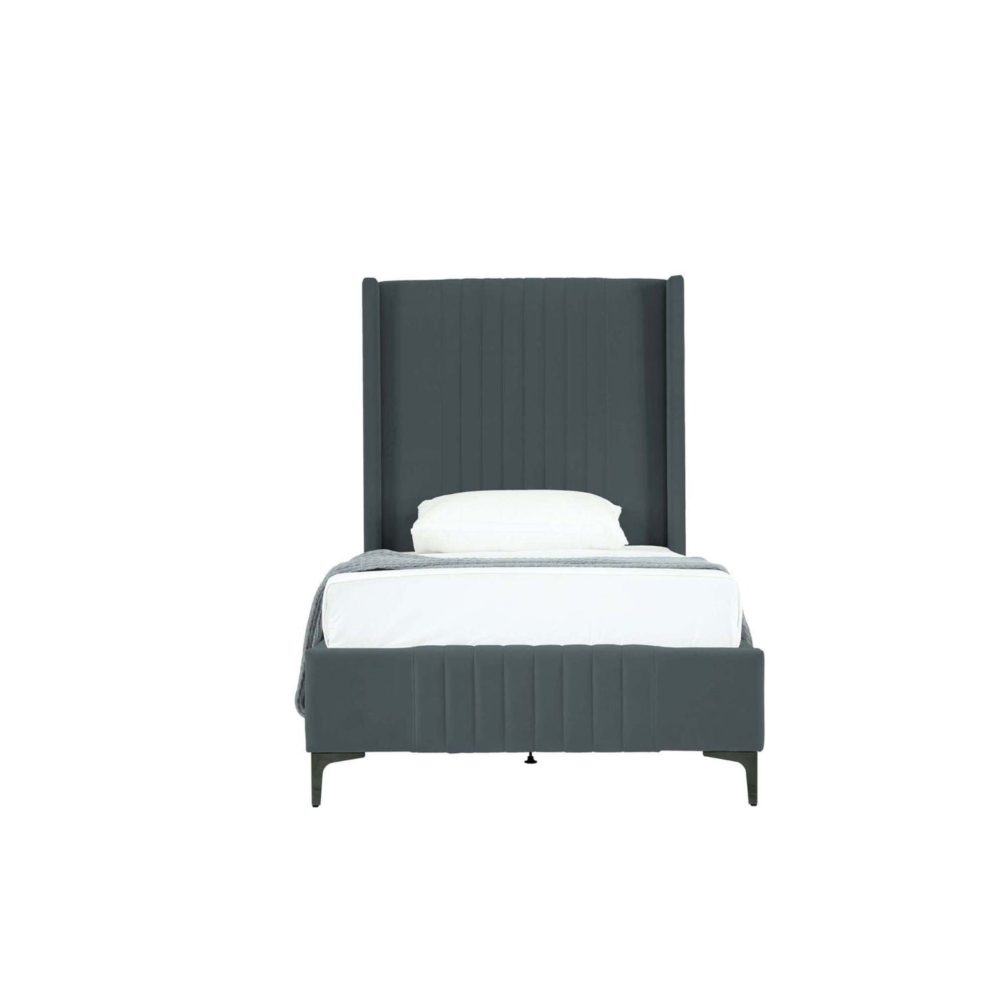 Promenade Upholstered Bed with tall dark gray headboard and slats by HouseOfZazla on Tampa Home & Garden Store