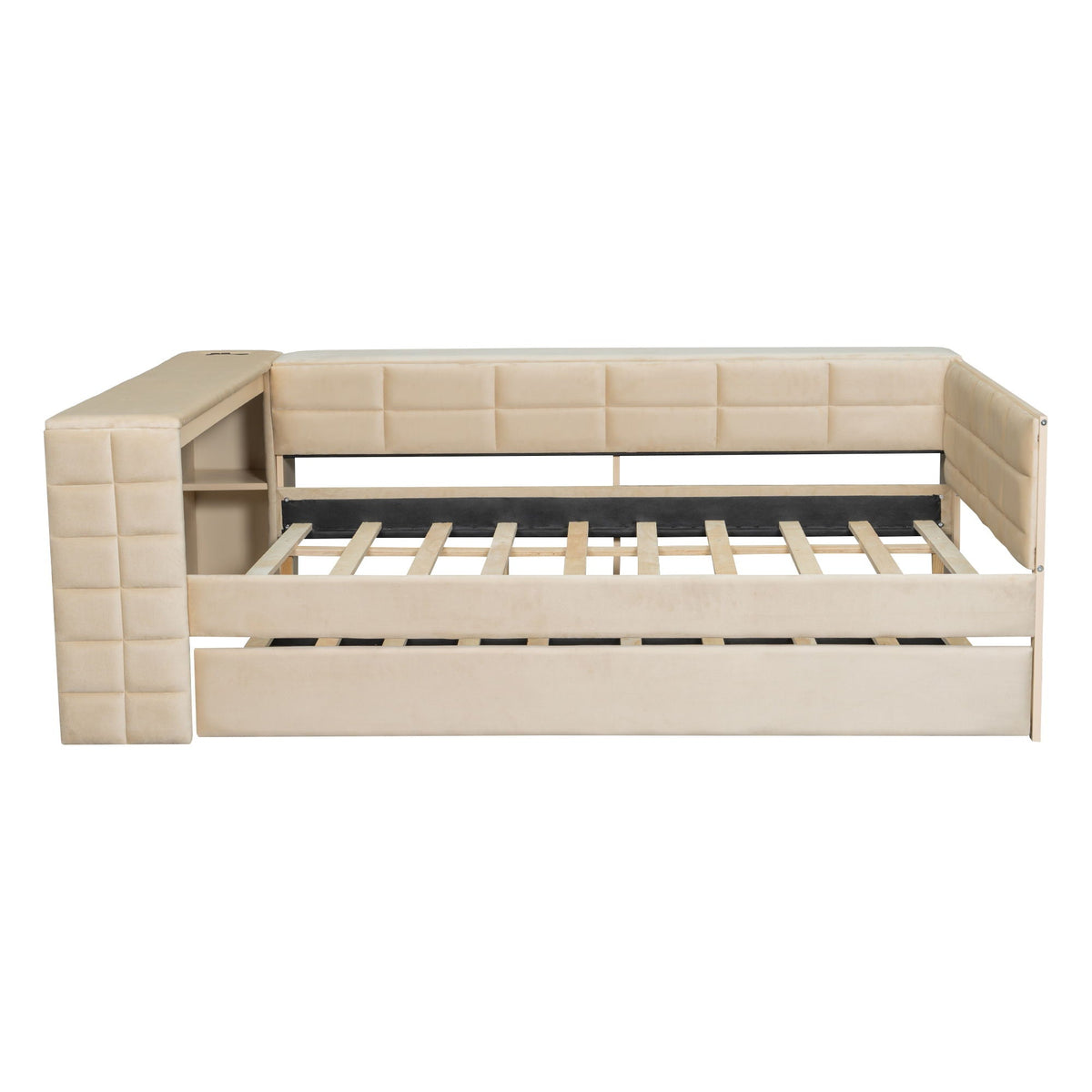 Upholstered platform bed with storage shelves, desk and trundle by HouseOfZazla on Tampa Home & Garden Store