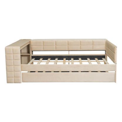 Upholstered platform bed with storage shelves, desk and trundle by HouseOfZazla on Tampa Home & Garden Store