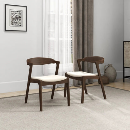 Dakota mid-century dining chairs set of 2 in warm brown wood with white cushions on Tampa Home & Garden Store