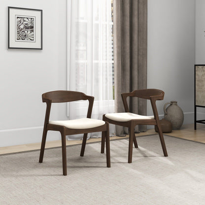 Mid-Century Modern dining chair set of 2 with dark wood frames and beige cushions on Tampa Home & Garden Store