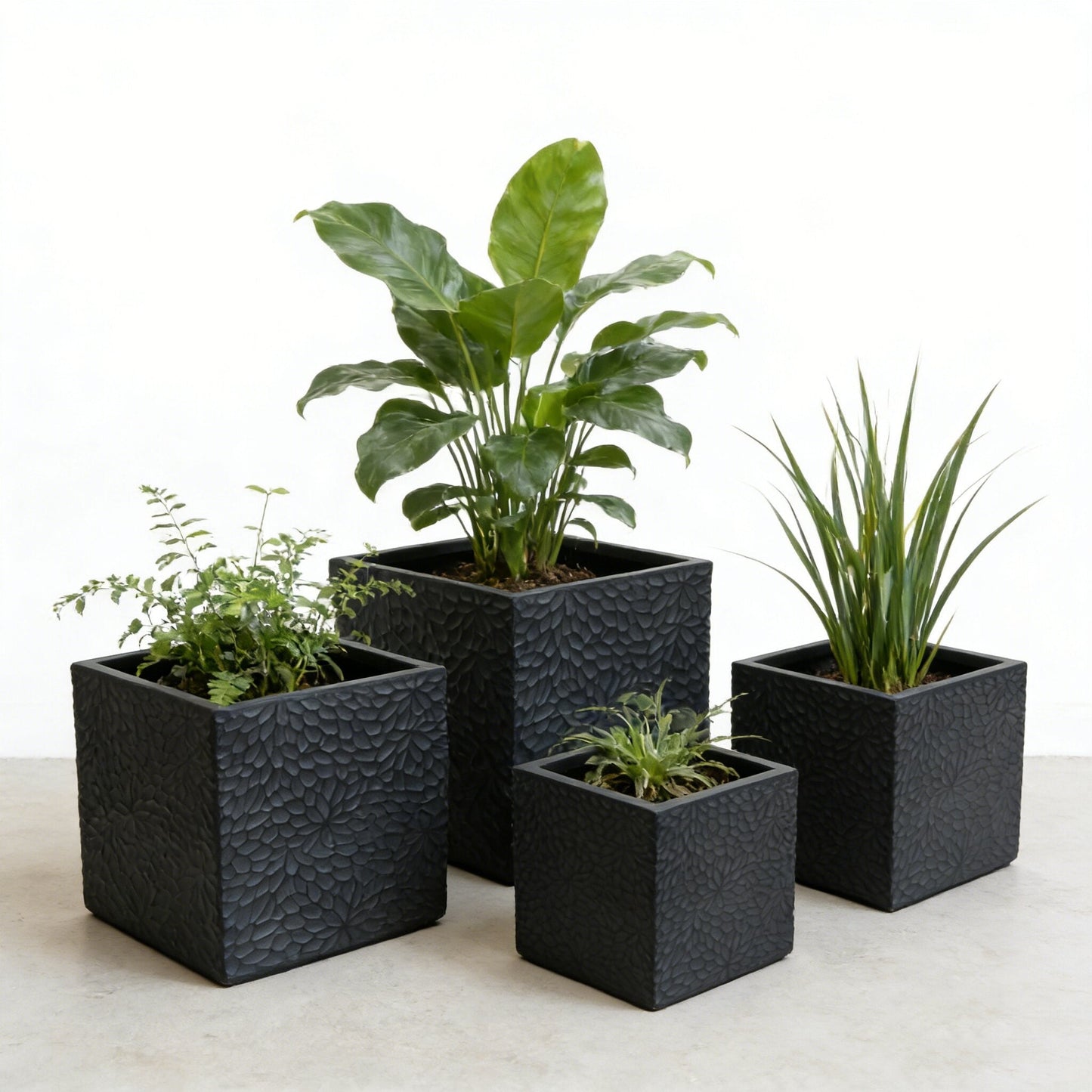 Magnesium oxide planter set of 4 black square planters for indoor outdoor use HouseOfZazla on Tampa Home & Garden Store