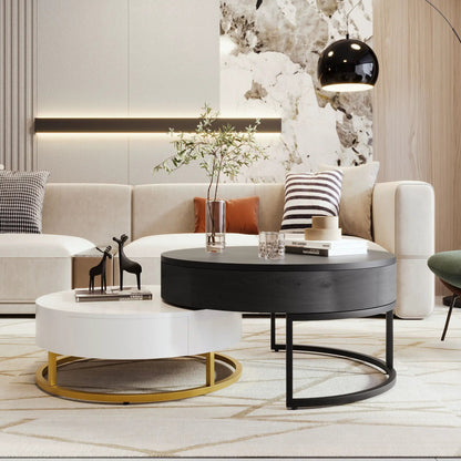 Round Lift-Top Nesting Coffee Tables with Drawers