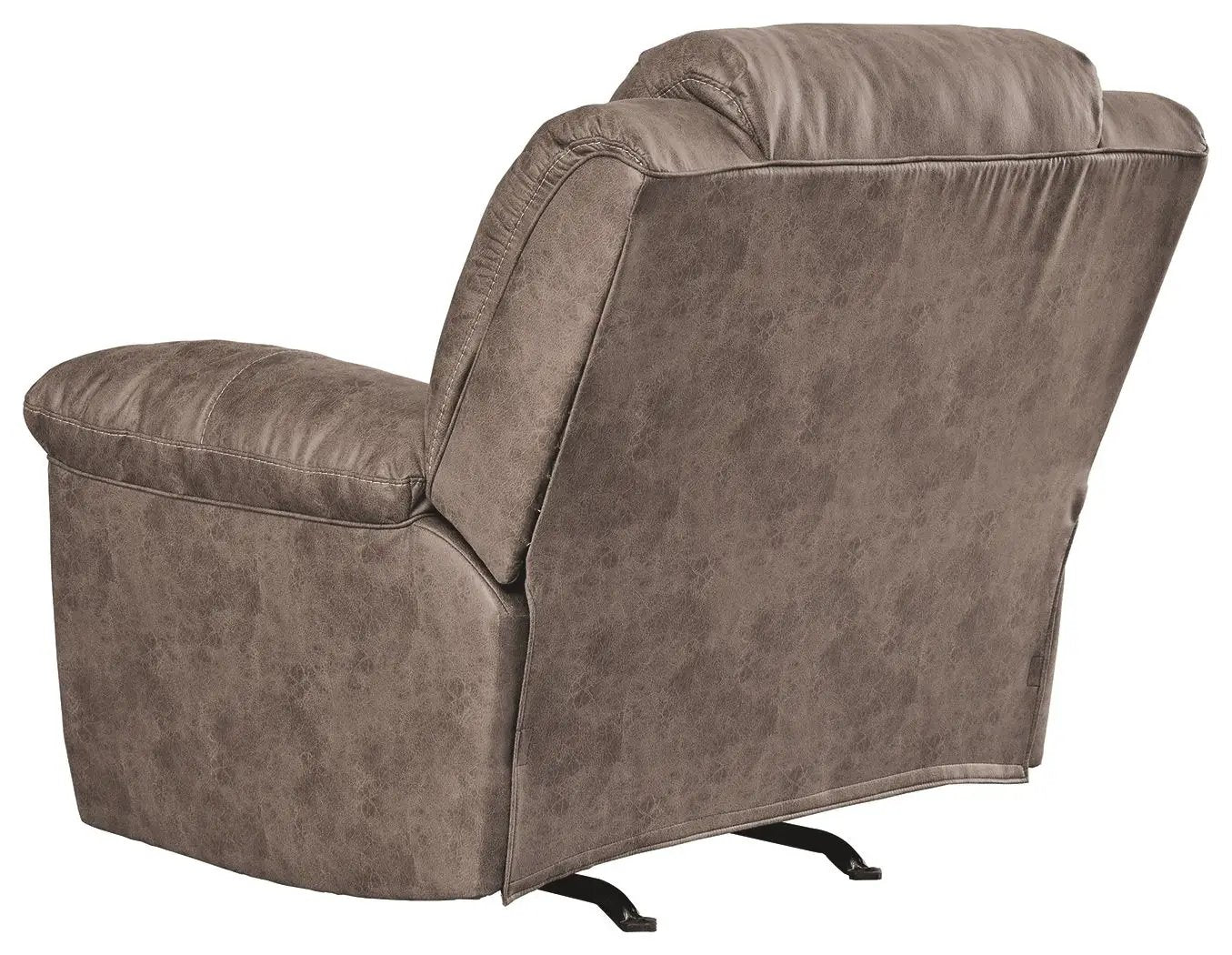 Stoneland rocker recliner, brown faux leather, plush padded arms, Unique Piece Furniture on Tampa Home & Garden Store