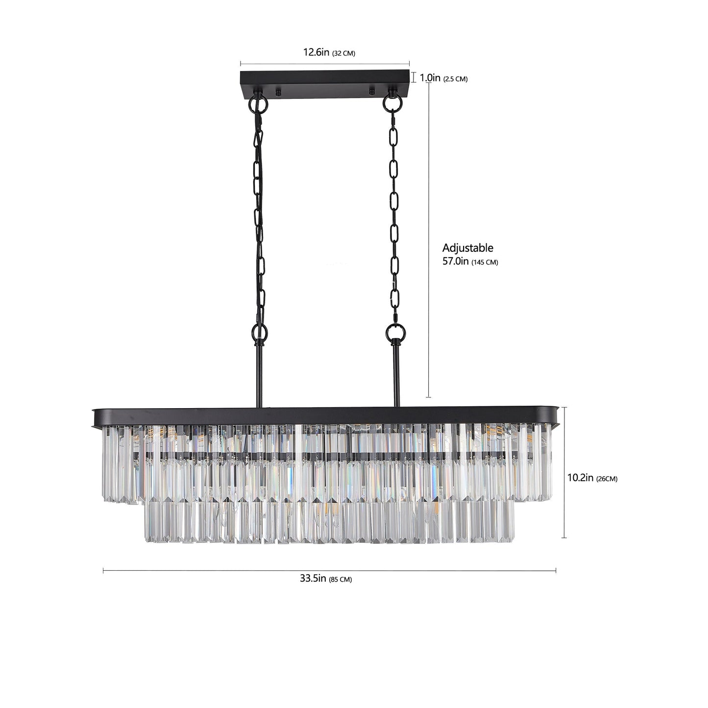 Rectangular Crystal Chandelier with black frame, hanging prisms, adjustable HouseOfZazla on Tampa Home & Garden Store