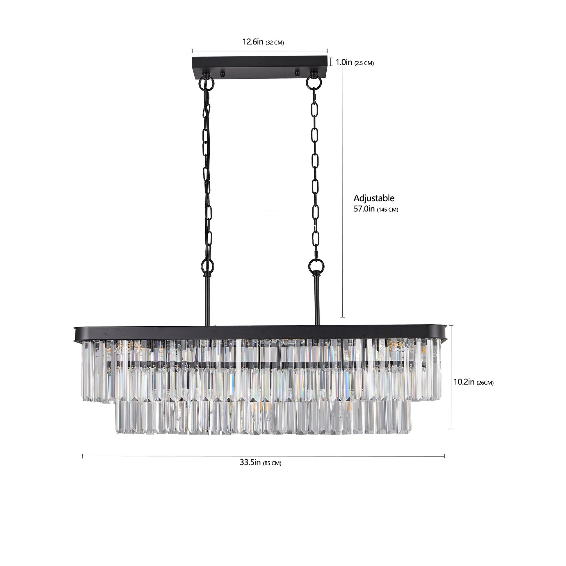Rectangular Crystal Chandelier with black frame, hanging prisms, adjustable HouseOfZazla on Tampa Home & Garden Store