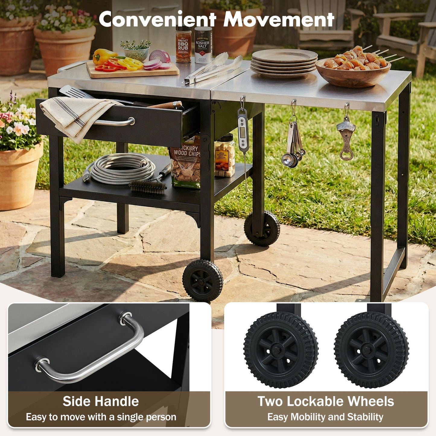 Large Foldable Outdoor Kitchen Cart And Storage